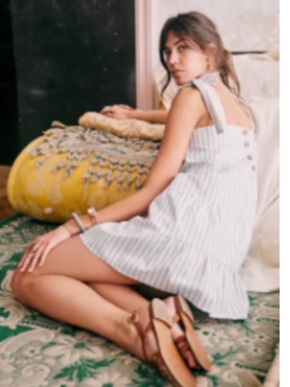 sezane Anne tie shoulder dress in blue stripe size 38